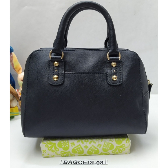 Michael Kors Black Leather Domed Double Handles Zipper Satchel Bag - Picture 2 of 14